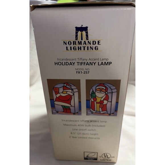 Holiday Tiffany Lamp Style Model FX1-257 New In Box Black Santa Normande Lightin - Picture 12 of 12